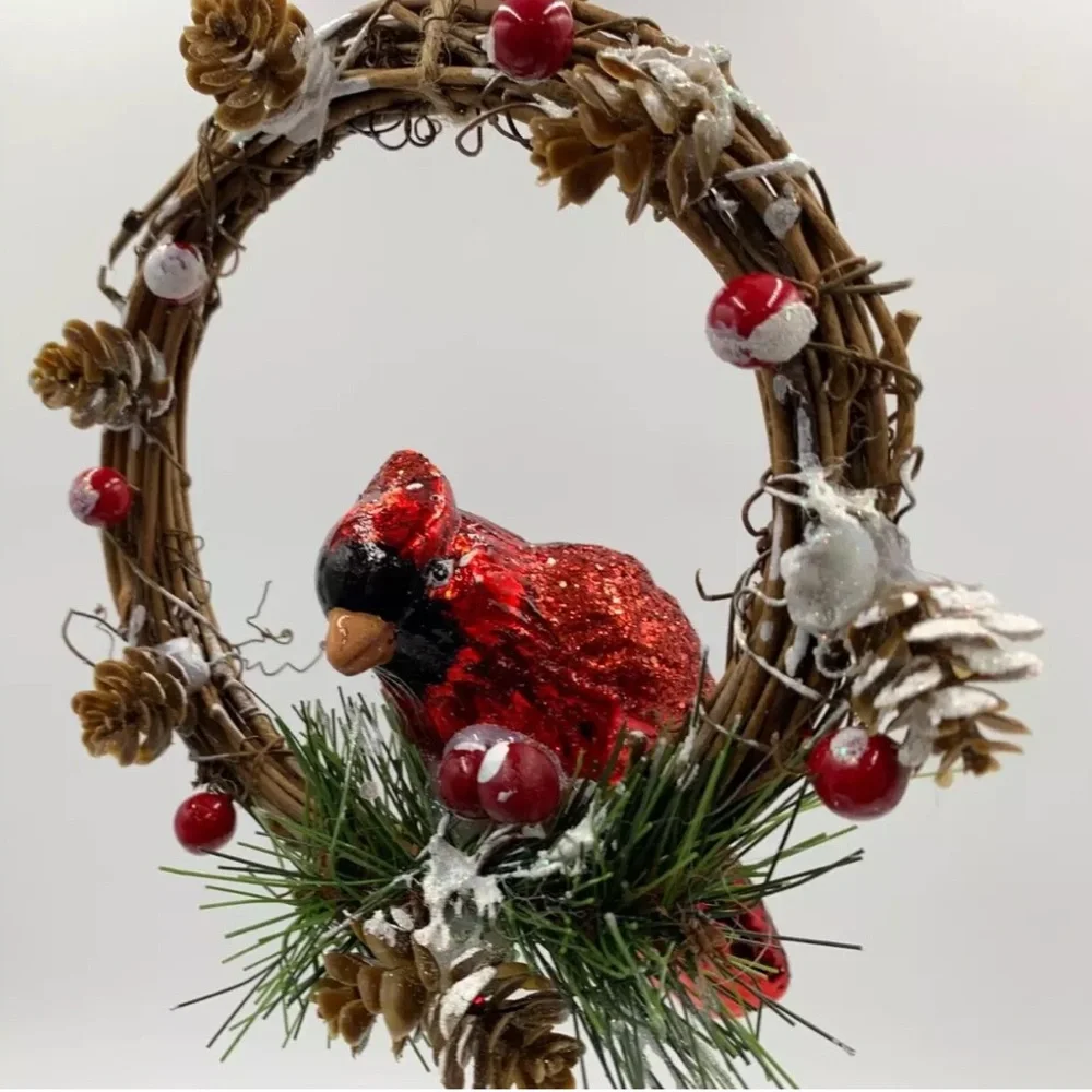 NWT Pottery Barn Christmas Red Glitter Bird Cardinal Holiday Wreath Ornament